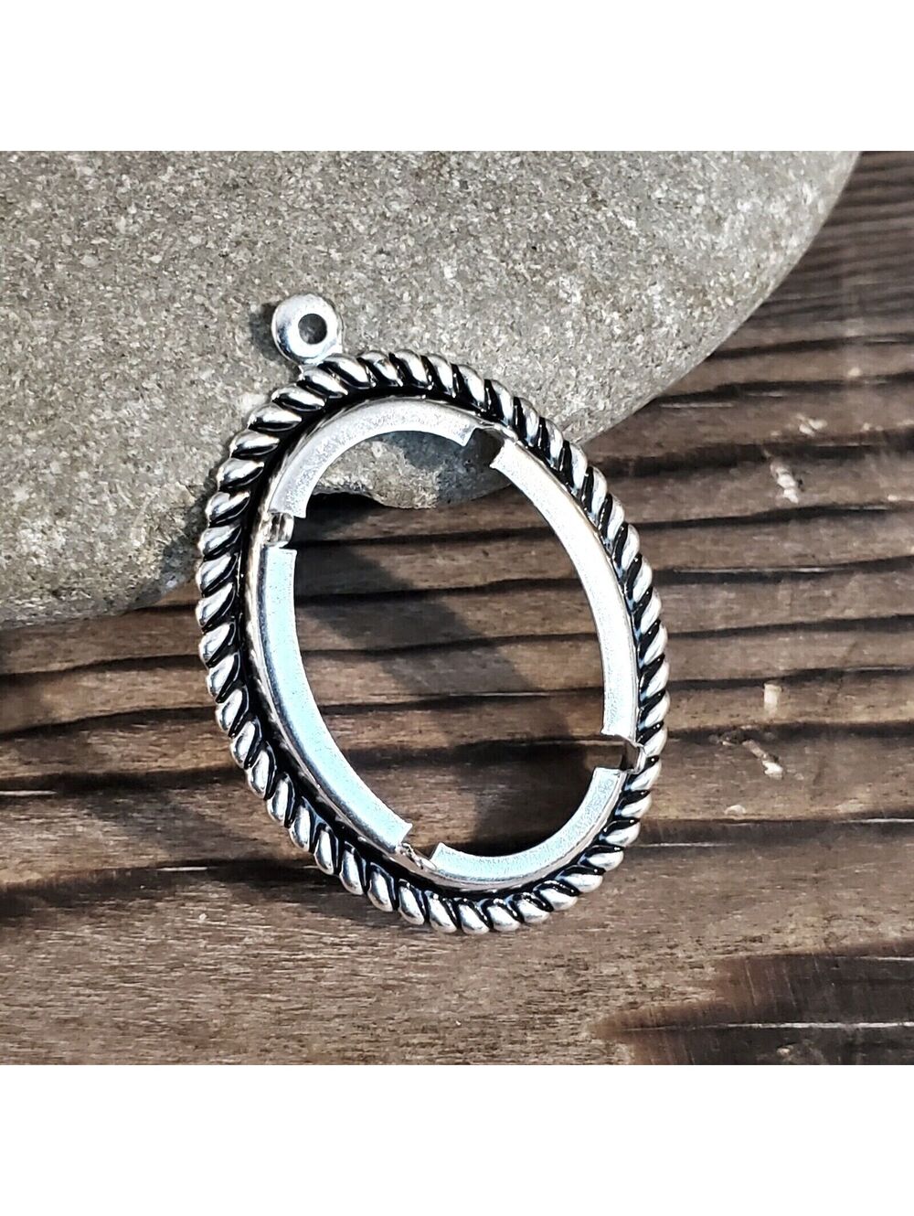 Sterling Silver Plated Rope Edge 25x18mm Oval Cabochon Pendant Prong Setting